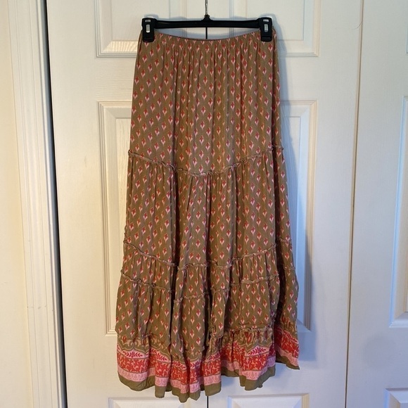 Talisman Pink & Tan Tiered Sassy Ruffle Skirt Size Small - Picture 4 of 9